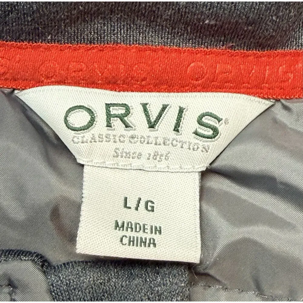 Orvis Mixed Media Quilted Puffer Jacket Mens Large‎ Gray Polyester Full Zip